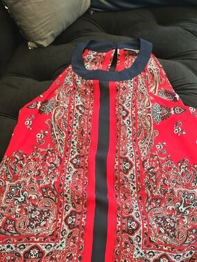 Soho Red Paisley Halter Blouse with Navy Trim